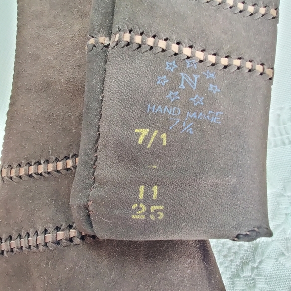 Designer Brown Suede Leather Gloves, Evening Wear New Condition Vintage - Picture 10 of 10